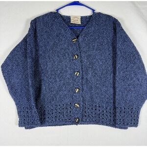 Carraig Donn Sweater Womens Small Blue Cable Knit Button Up Made In Ireland